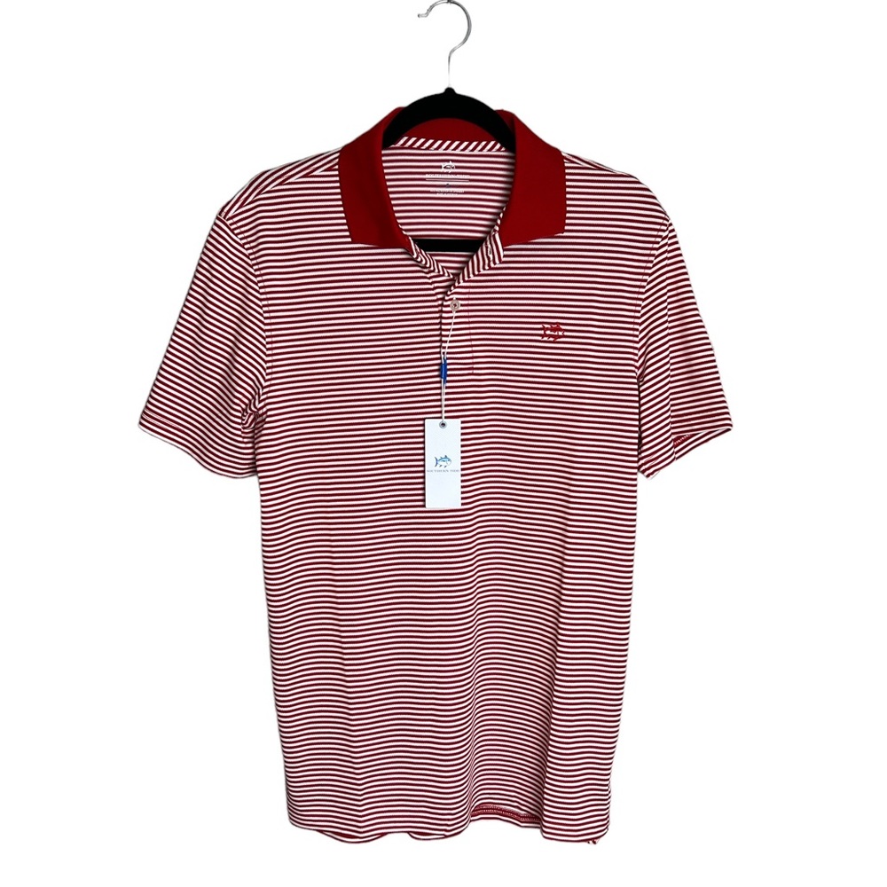 Southern Tide Men’s Frederick Stripe Polo Salsa Red Short Sleeve Polo Shirt Sz S